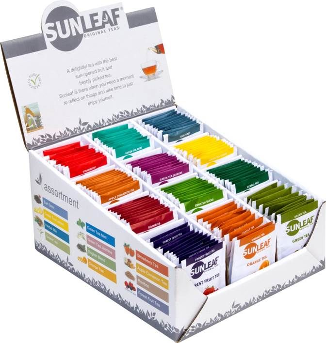 Sunleaf assortiment displaybox 12x10x2gr - Koffiebron sunleaf assortibox - 3000602